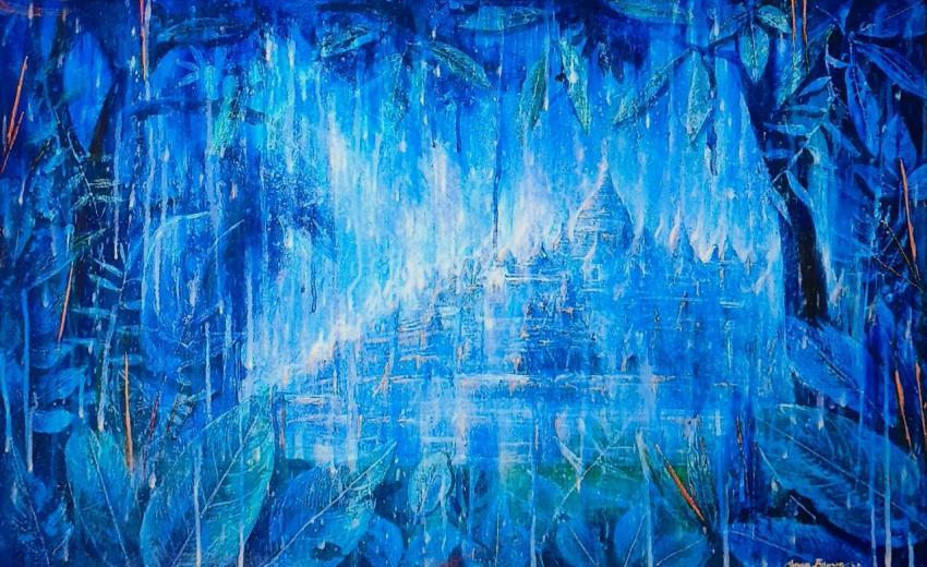blue rain Borobudur
