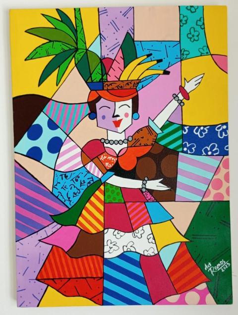ACRILICO EN LIENZO 55 X 40 PALENQUERA DE COLORES